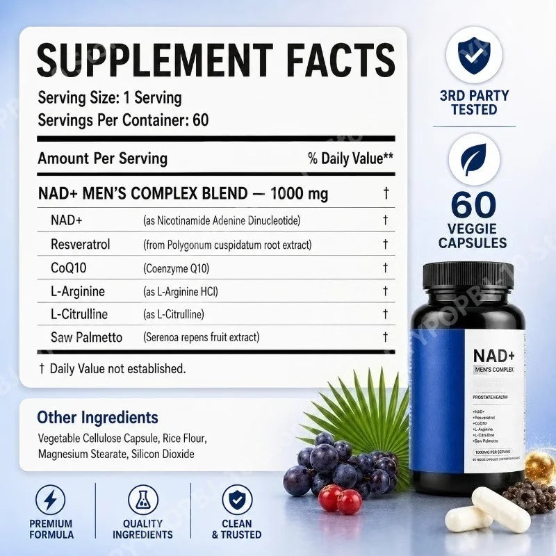 NAD Men's Wellness Complex – CoQ10, Resveratrol | 60 Veggie Caps
