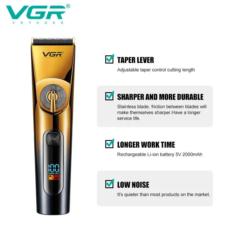 VGR 663 Professional Hair Trimmer Electric Hair Clipper IPX6 Waterproof Haircuts Machine LED Display Barber Trimmer for Men Peaceful Pleasures Health and Wellness