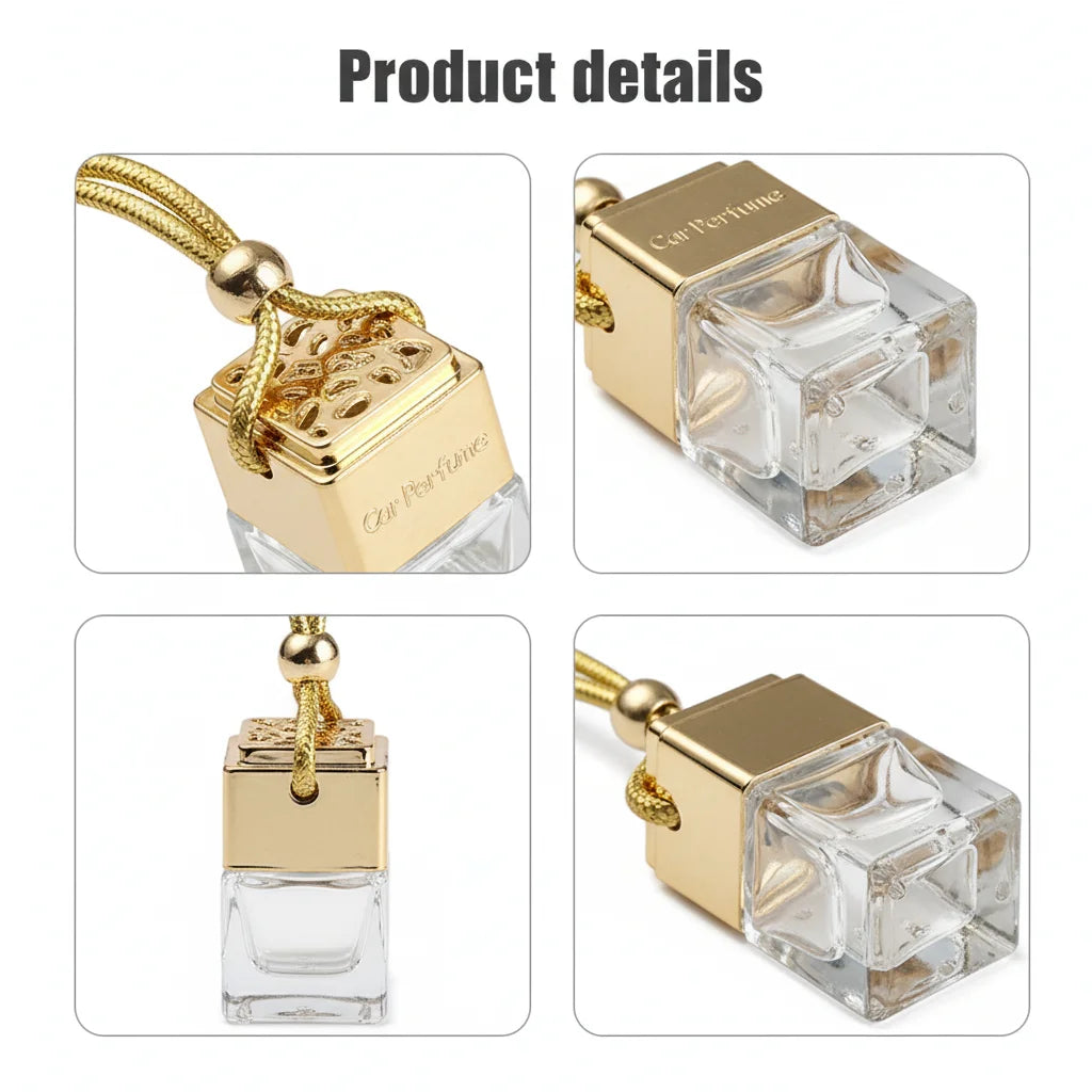 Square Glass Car Perfume Bottle 10ml Water Cube Design Essential Oil Container with Hanging Rope Peaceful Pleasures Health and Wellness