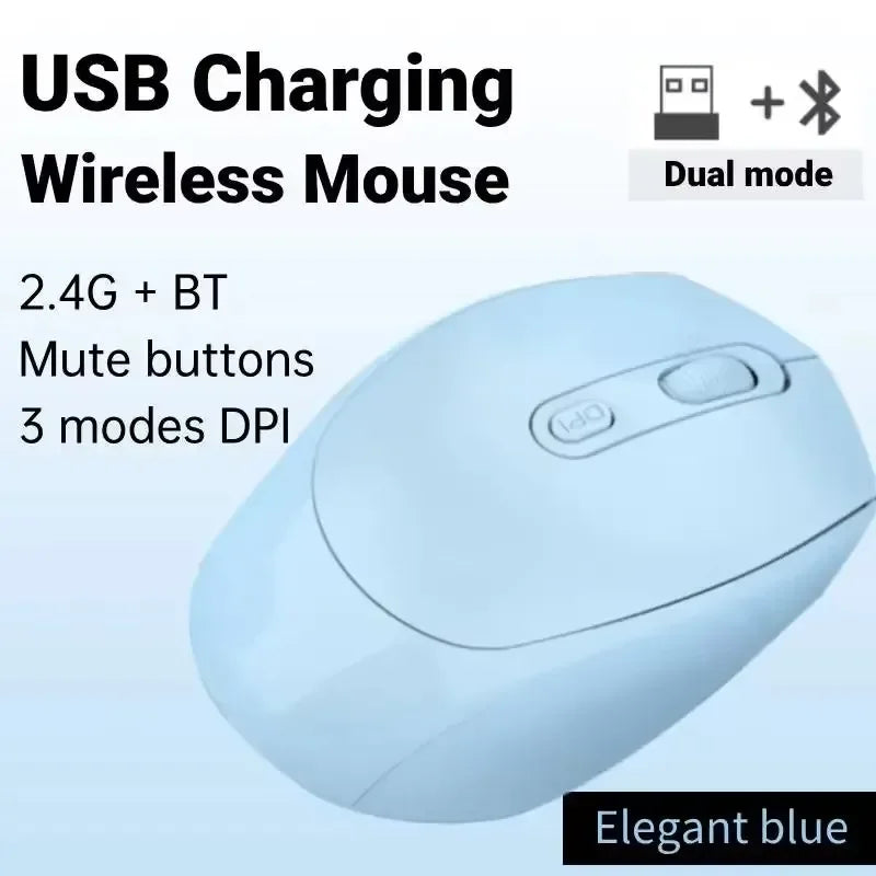 Wireless Mouse Rechargeable Gamer Mouse Dual Modes Bluetooth-compatible 2.4G USB Mute Mice For Laptop Pad Tablet Macbook Mause Peaceful Pleasures Health and Wellness Blue