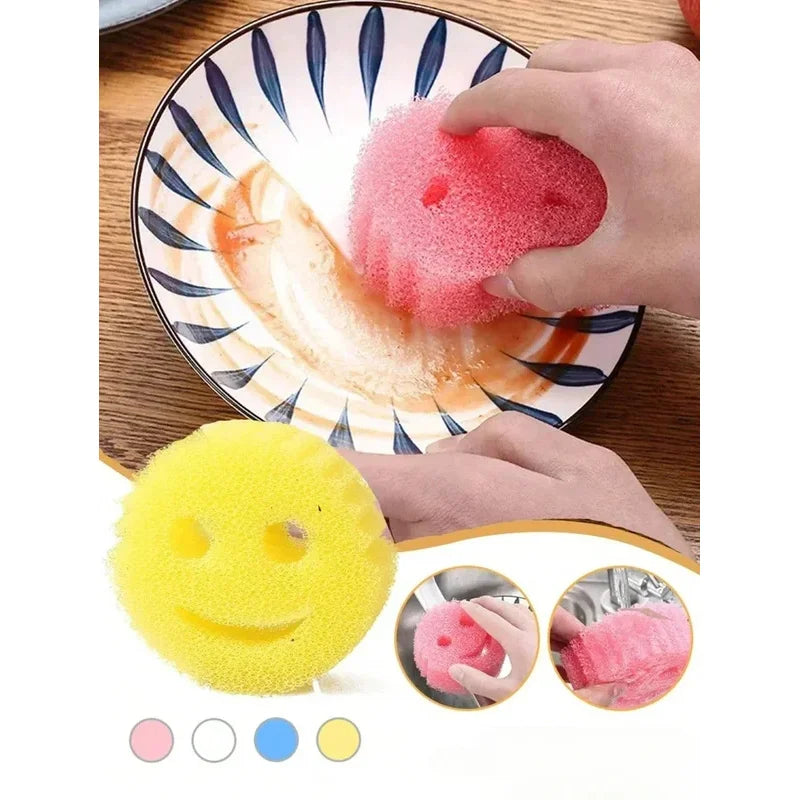 2/4PCS smiling face Dishwashing Sponge Cloth Strong Scouring Pad Kitchen Bathroom Miracle Sponge Stain Odor Resistant Migic Wipe Peaceful Pleasures Health and Wellness