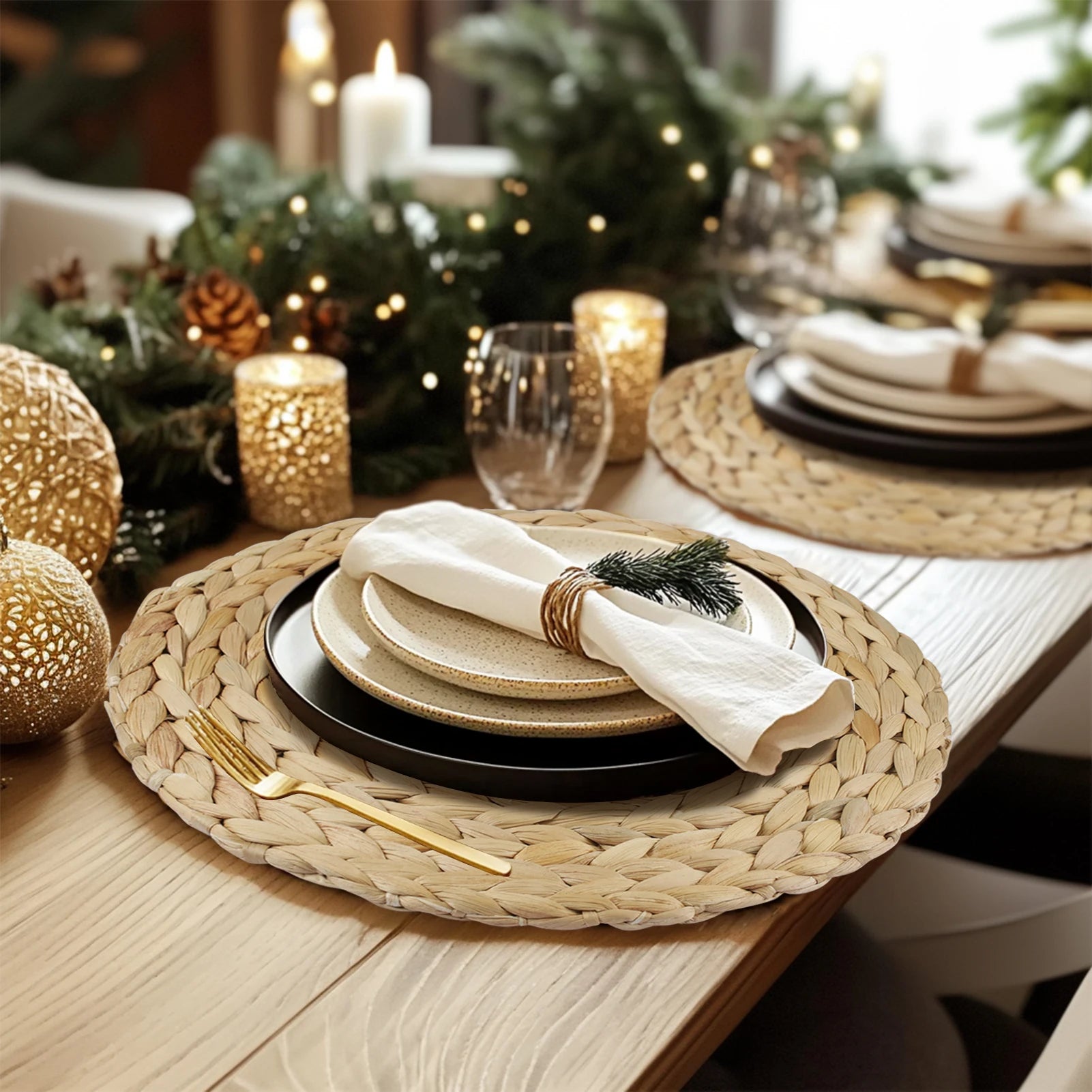 Set of 6 30cm Round Handwoven Rattan Placemats Heat Insulation Natural Wicker Woven Table Pot Mats For Dining Home Wedding Decor Peaceful Pleasures Health and Wellness