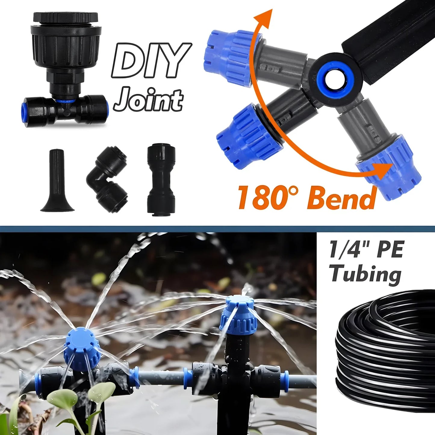 Garden Irrigation Watering Kit 6mm Quick Push Slip Lock 1/4" Outdoor Drip Sprayer 8-hole Dripper with Stake Adjustable Sprinkler Peaceful Pleasures Health and Wellness