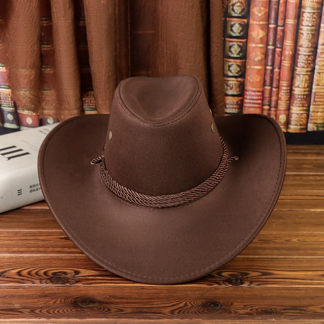 Brown Felt Western Cowboy Hat Braided Band Wide Curved Brim Unisex