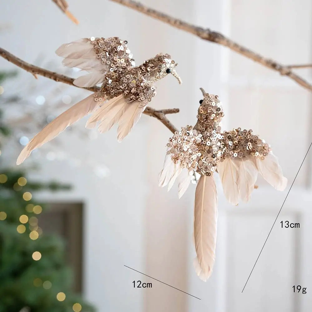 Glitter Feather Bird Christmas Ornaments – Set of 2