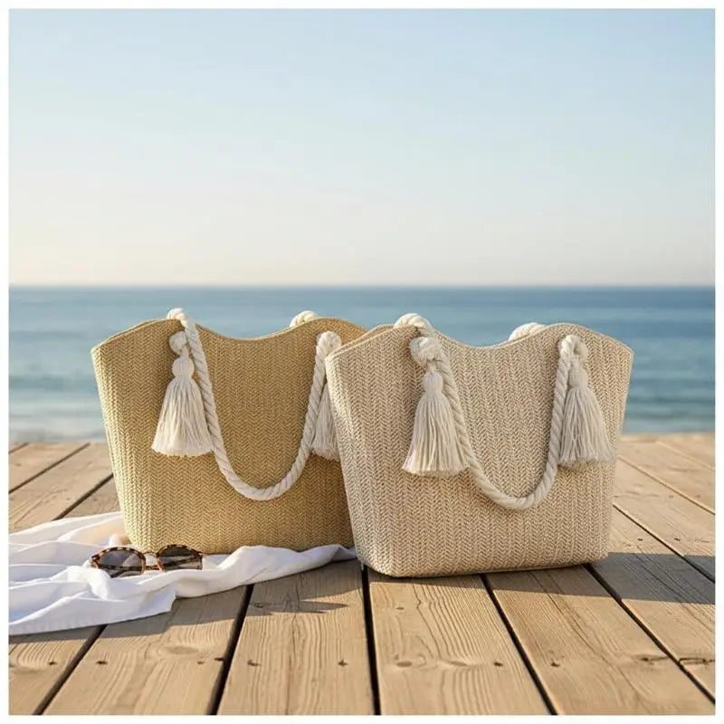 Women's Large Capacity Woven Straw Tote Shoulder Bag