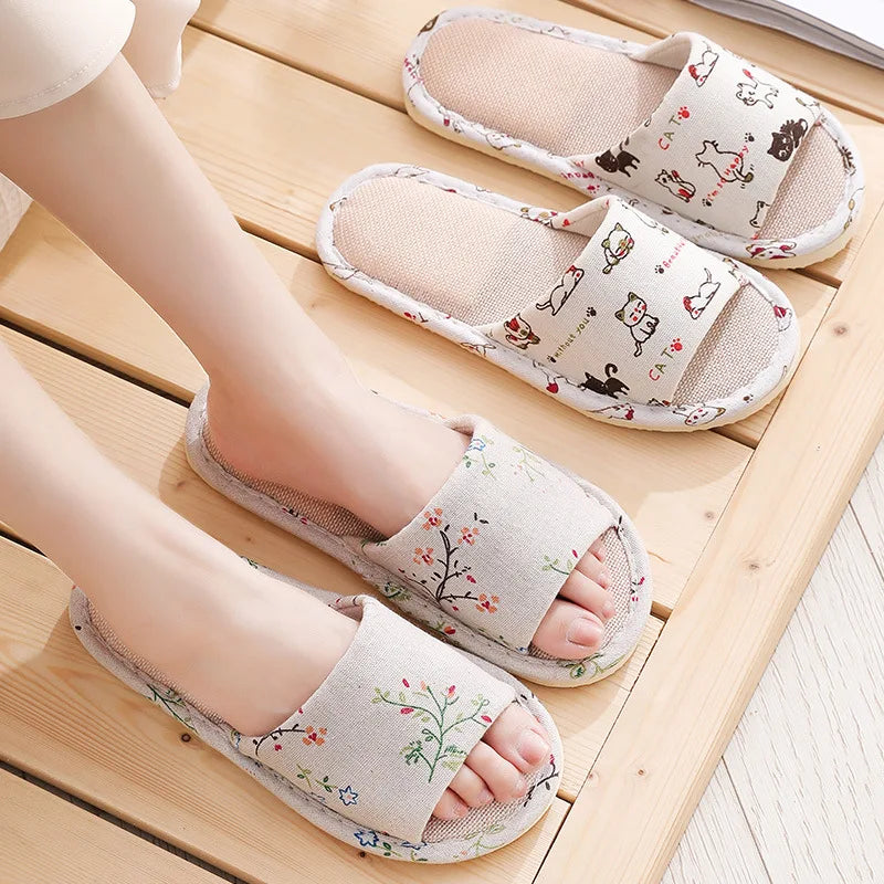 Women's Linen Indoor Slippers | Lightweight Flax Flip Flops