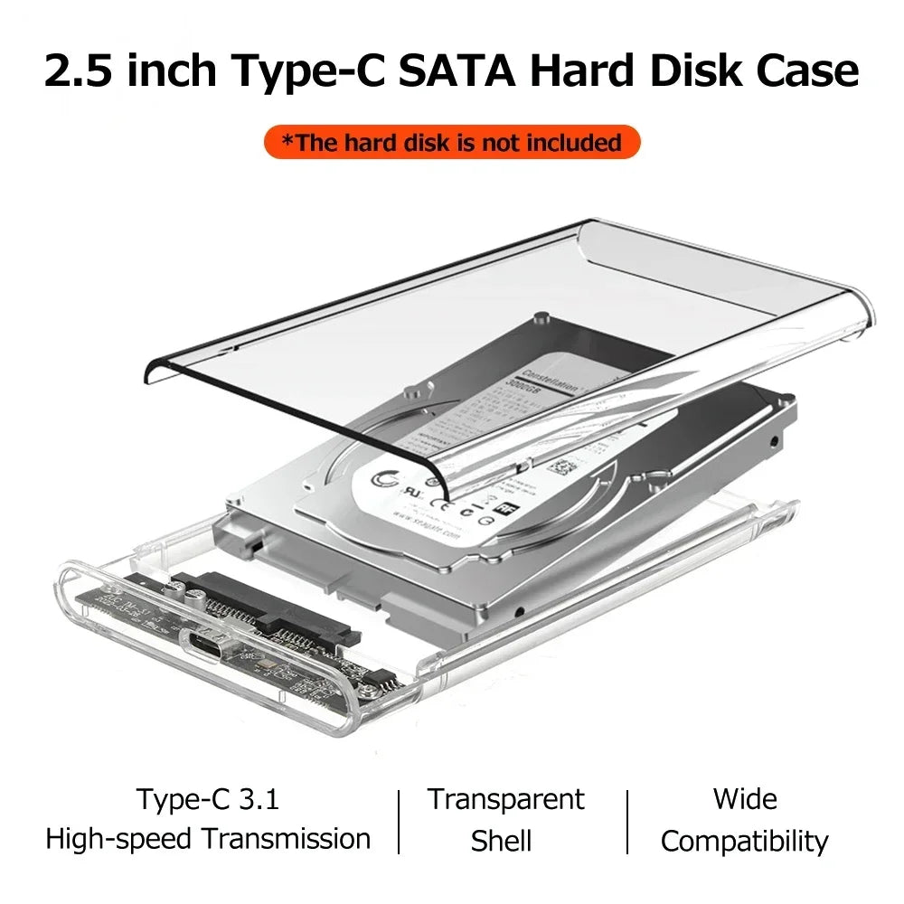 USB 3.0/Type C External Hard Drive Enclosure 2.5 Inch SATA to USB3.0 UASP Clear Portable Hard Drive Case HDD Tool-Free Peaceful Pleasures Health and Wellness