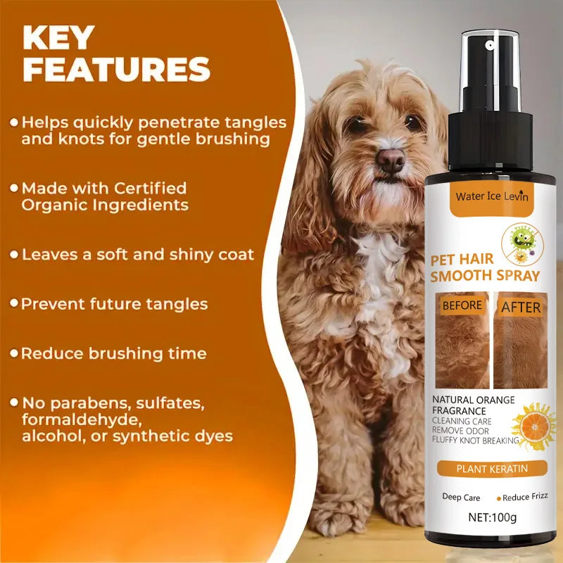 Pet Hair Smoothing Spray – Moisturizing Fur Care for Dogs & Cats