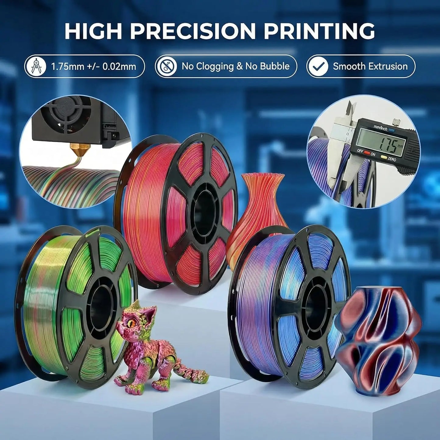 Silk PLA Filament Bundle 4×250g Dual Color Glossy 1.75mm