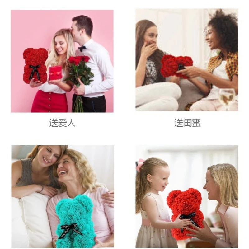 Romantic Rose Bear Eternal Flower Valentine's Day Gift, Christmas Wedding Floral Home Decor for Party Festival Decoration Peaceful Pleasures Health and Wellness