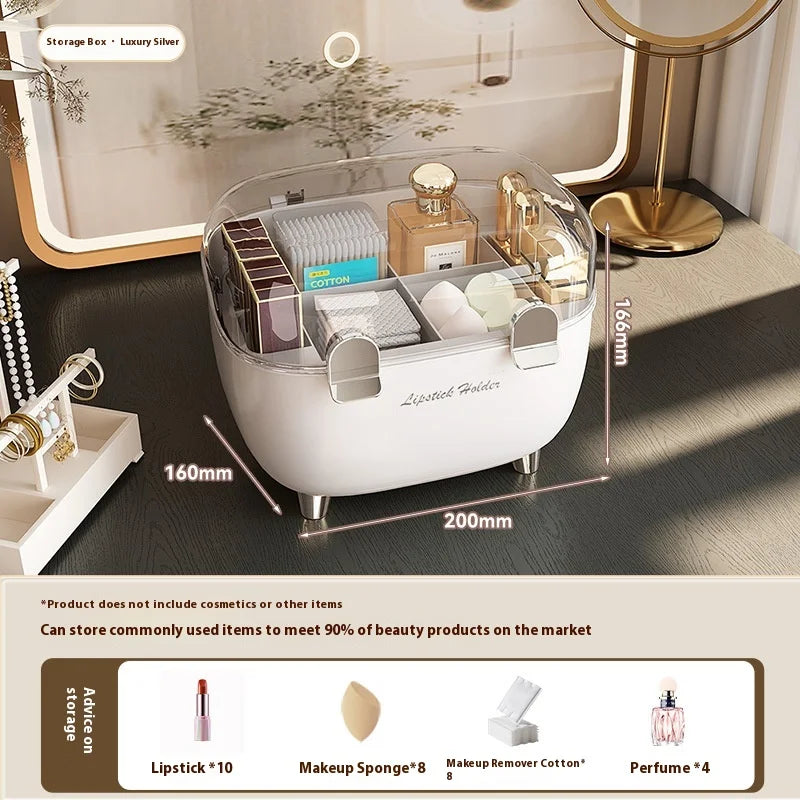 Aesthetic Lipstick Organizer - Dustproof Desktop Storage Box with Lid for Lip Gloss & Makeup, Trendy Vanity Display Case Peaceful Pleasures Health and Wellness Perfume White Silver