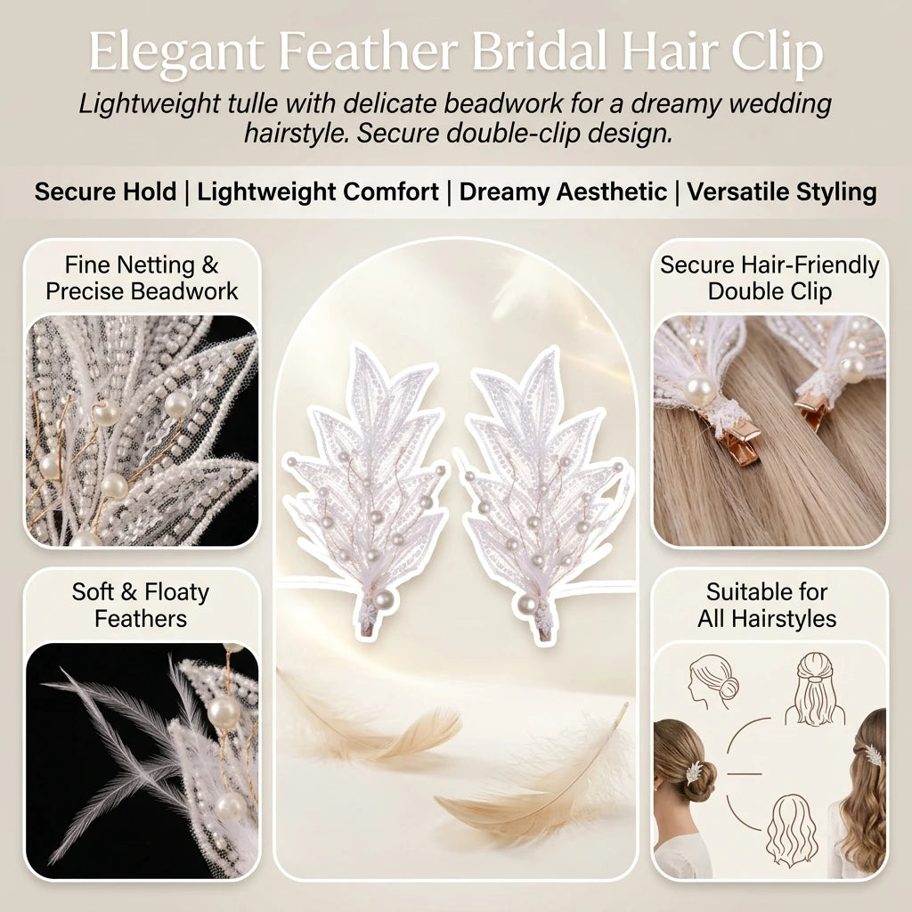 Bridal Hair Clip With Beaded Edge For Wedding Dress Accessories Peaceful Pleasures Health and Wellness