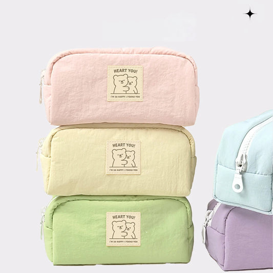 Cute Little Bear Pencil Case Aesthetic Solid Student Large Capacity Peaceful Pleasures Health and Wellness