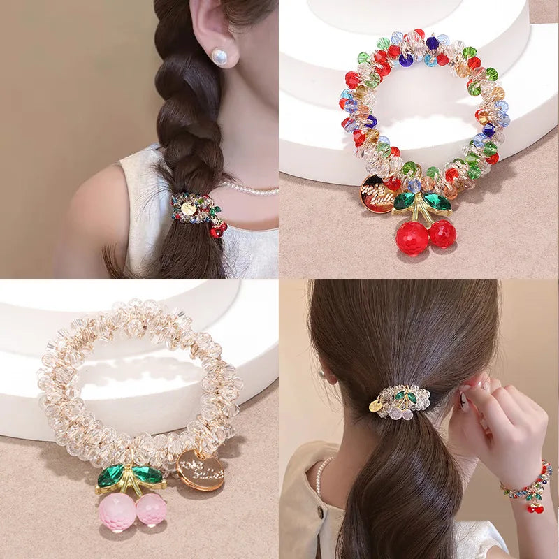 Crystal Cherry Rhinestone Scrunchie | Sparkly Hair Tie Women