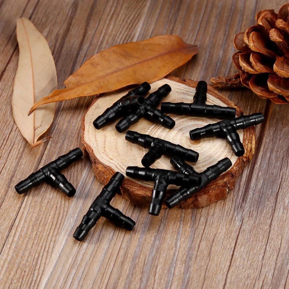 100-Pack 4/7mm Tee Connectors for Drip Irrigation Systems
