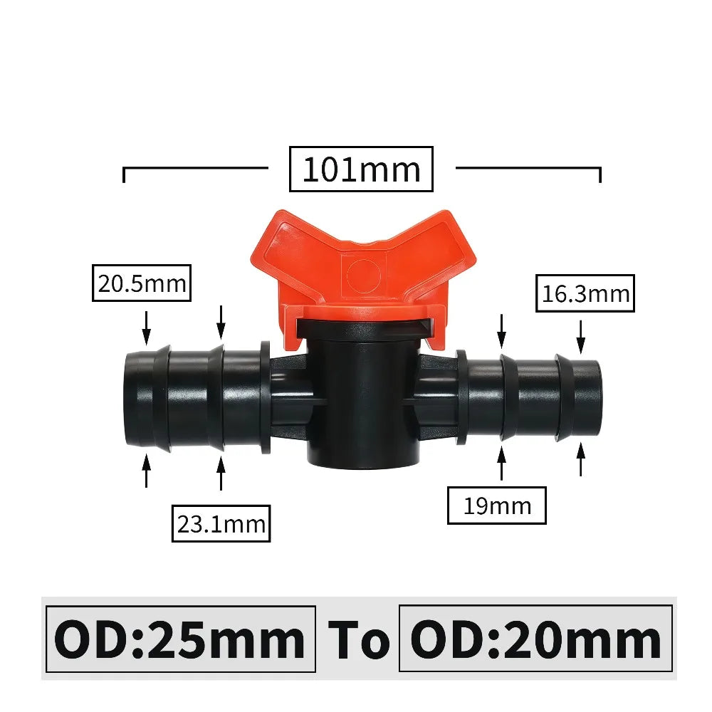 Drip Irrigation Barbed Connectors & Mini Valves – 4mm–25mm Hose