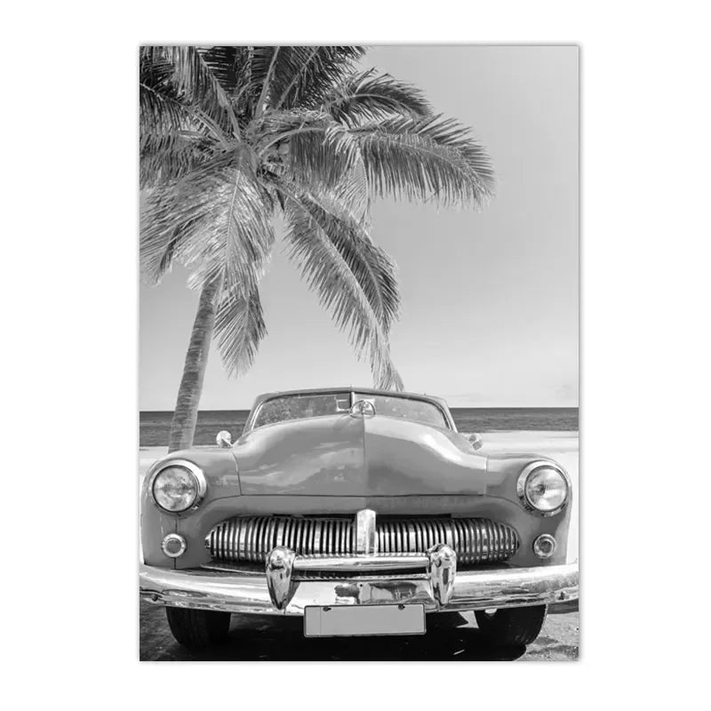 Black And White Starfish Beach Wall Posters Car Palm Tree Summer Landscape Art Print Canvas Painting Pictures Nordic Home Dec Peaceful Pleasures Health and Wellness B 40x60cm