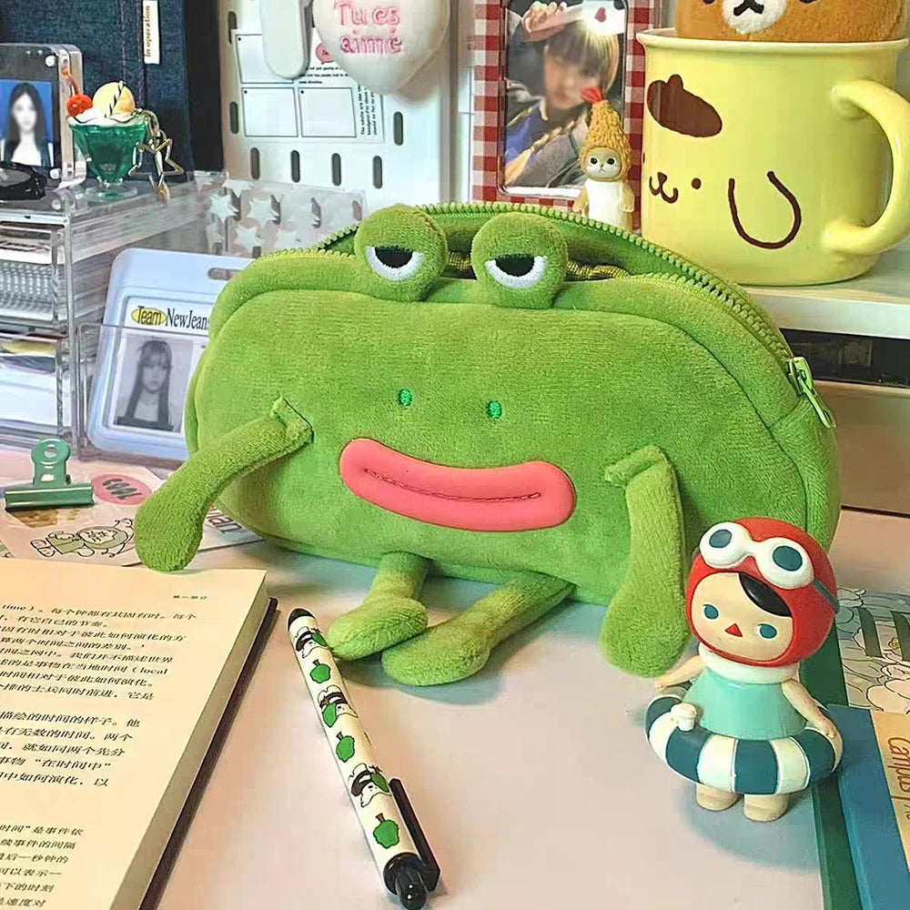 Funny Big Mouth Frog Plush Pen Bag Ins Cute Large Capacity Stationery