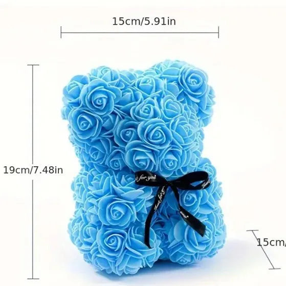 Romantic Rose Bear Eternal Flower Valentine's Day Gift, Christmas Wedding Floral Home Decor for Party Festival Decoration Peaceful Pleasures Health and Wellness Blue doll bear-1pc
