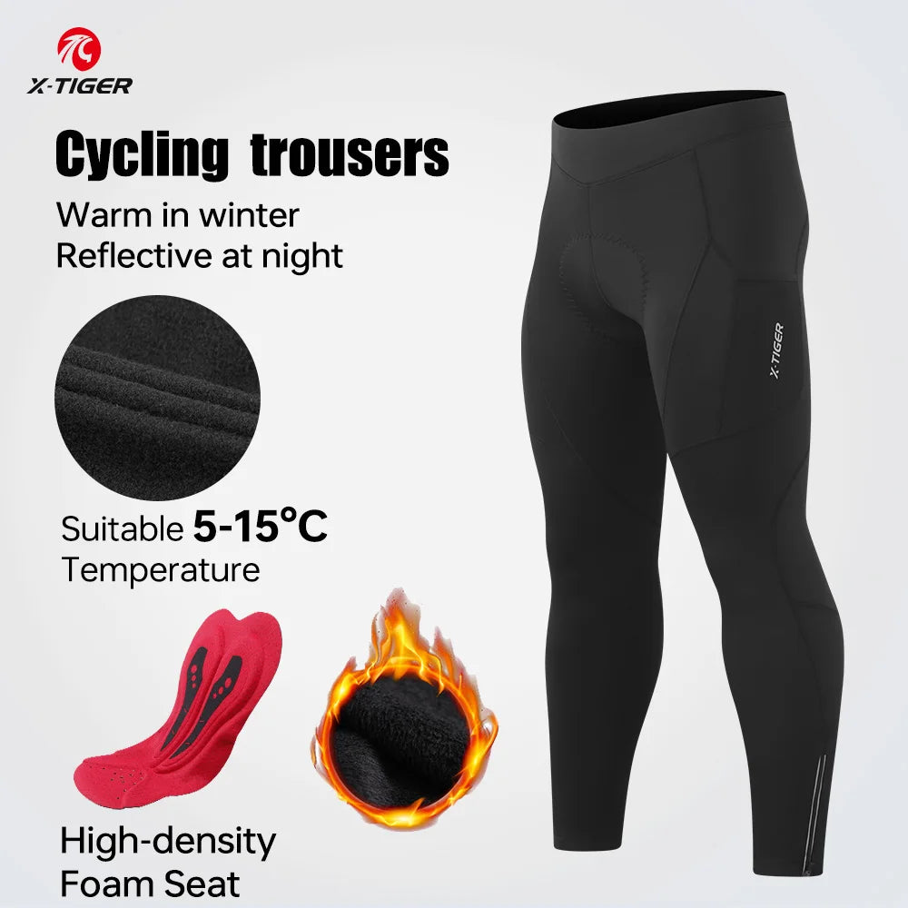X-TIGER Men's Winter Thermal Cycling Tights | Padded & Fleece