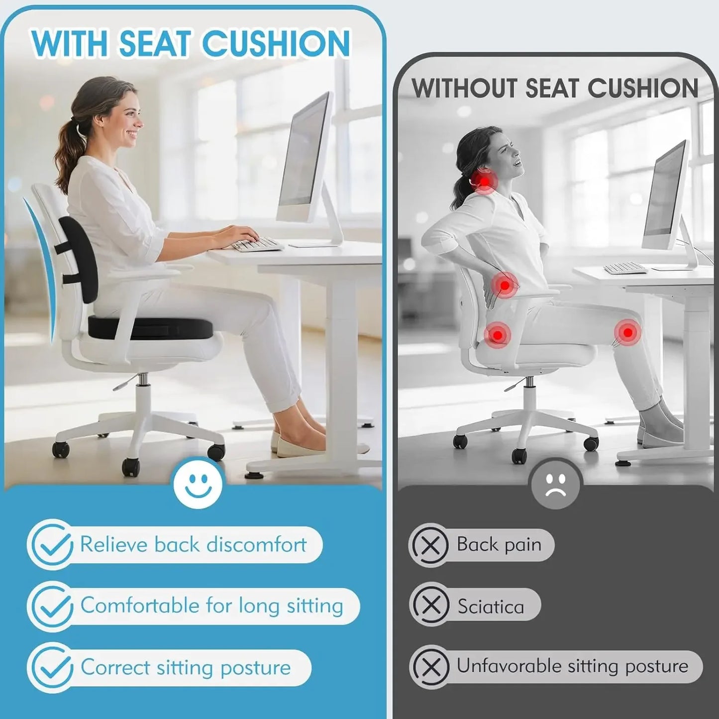 Adjustable Lumbar Support & Seat Cushion for Sciatica Pain Relief, Washable Memory Foam for Car, Office, Travel Peaceful Pleasures Health and Wellness