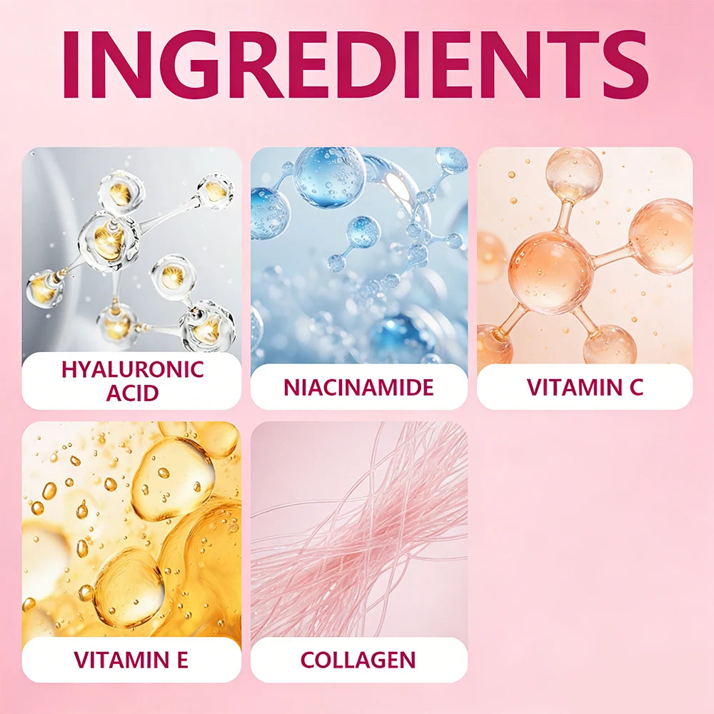 5-in-1 Hyaluronic Acid Face Serum, Infused with Vitamin C, Vitamin E & Collagen, Brighter Daily Moisturizing Essence for Soft Peaceful Pleasures Health and Wellness