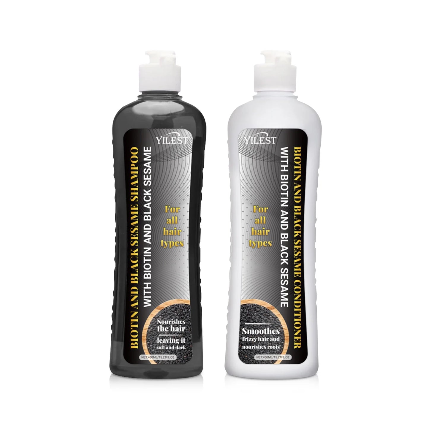 Biotin & Black Sesame Shampoo Conditioner Set Hair Repair Treatment Nourishing & Strengthening 450ml x 2 for All Hair Types Peaceful Pleasures Health and Wellness