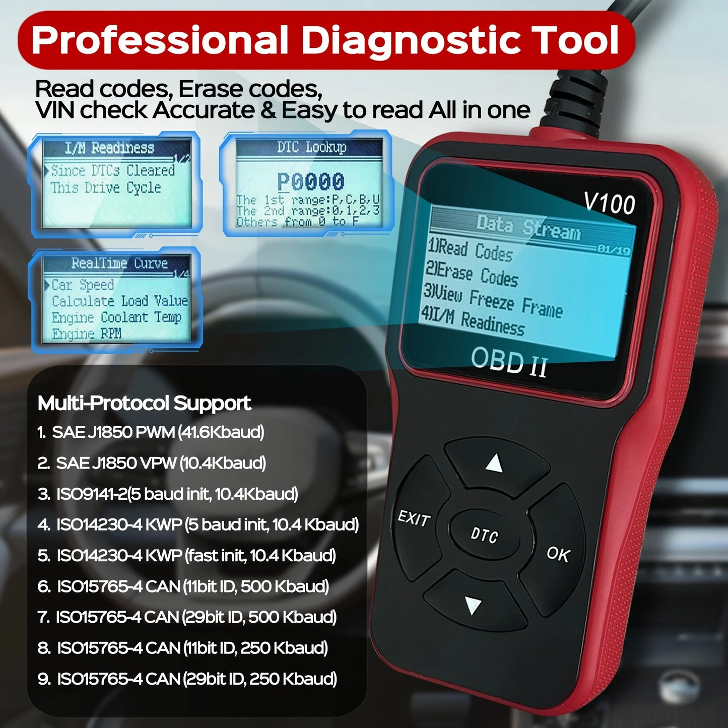 OBD2 Car Diagnostic Scanner & Battery Voltage Tester V100 Peaceful Pleasures Health and Wellness
