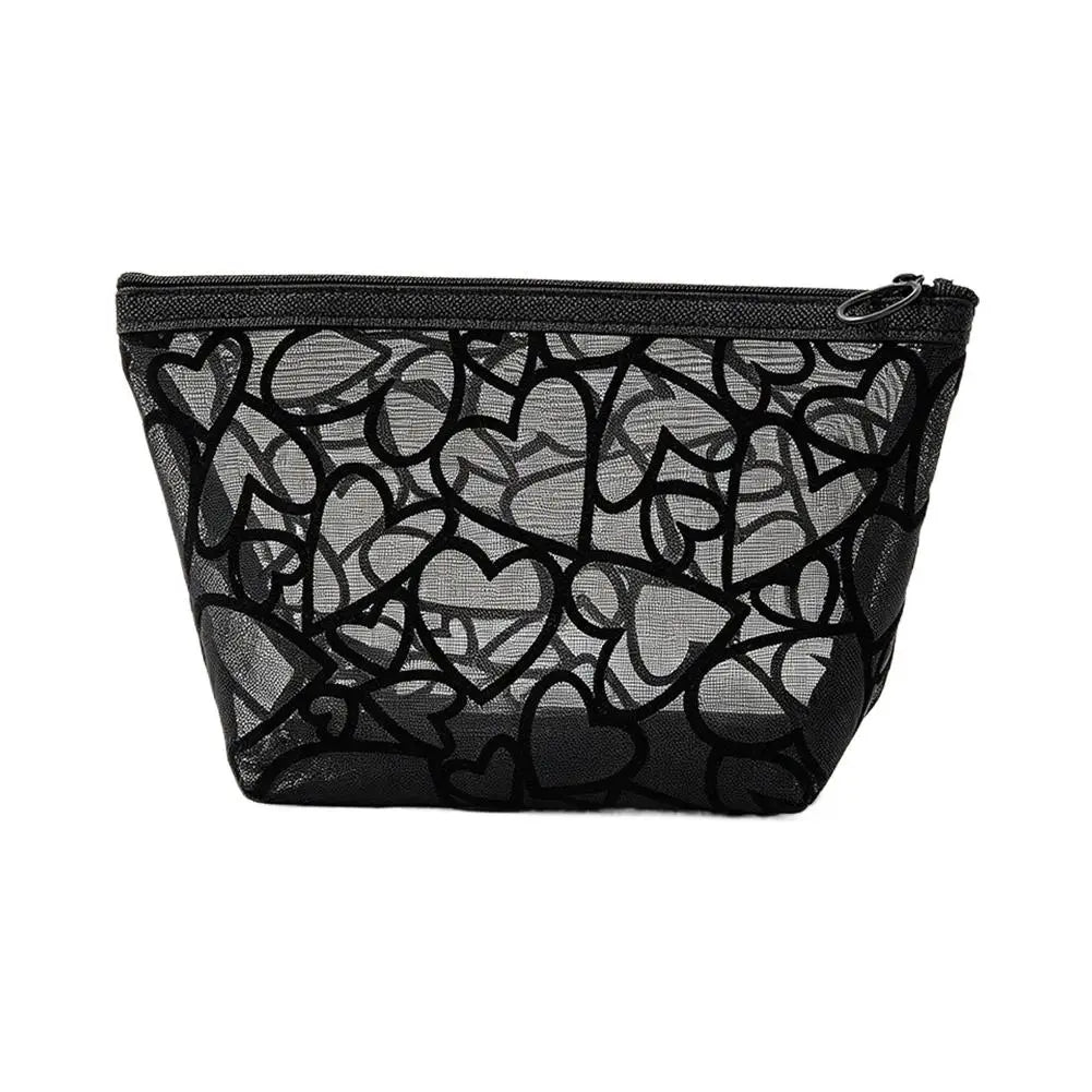 Black Nylon Mesh Cosmetic Bag Transparent Makeup Pouch Travel Toiletry Organizer Multifunction Zipper Storage Bag For Women Peaceful Pleasures Health and Wellness B