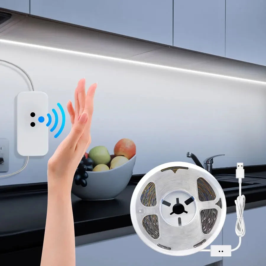 1M 2M 3M 5M 10M Hand Sweep LED Strip Lights 5V USB Diode Tape with Hand Scan Sensor Switch for Bedroom Cabinet Closet Kitchen Peaceful Pleasures Health and Wellness Cold White 2m