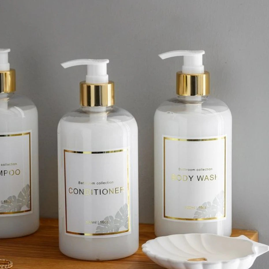 3pcs500ml Bathroom Dispensers Shampoo and Conditioner Dispenser Bottles Refillable Lotion Press Type Bottle Bathroom Accessories Peaceful Pleasures Health and Wellness