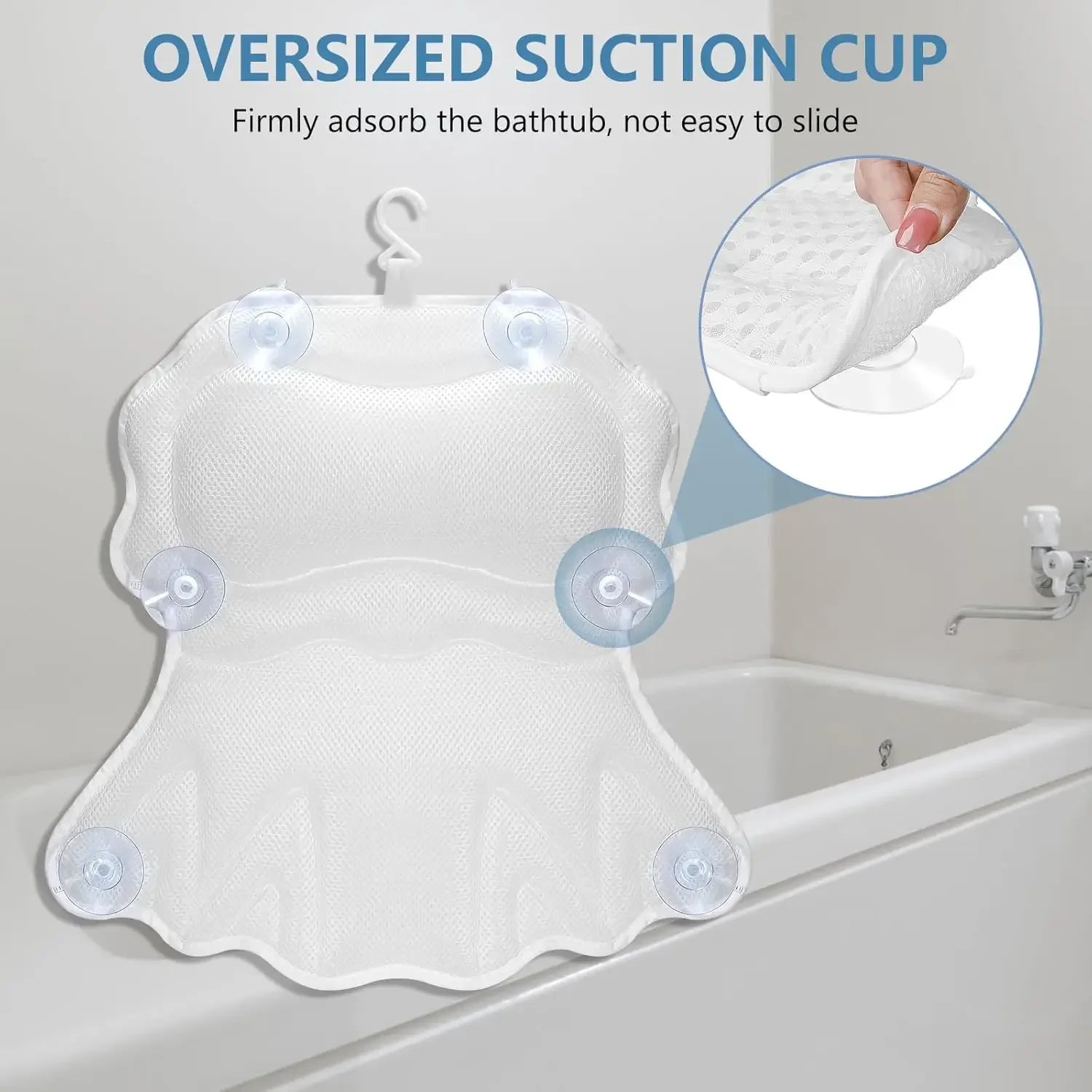 Relaxing Bath Pillow – 4D Breathable Mesh, 6 Suction Cups, White Bath Accessories Peaceful Pleasures Health and Wellness