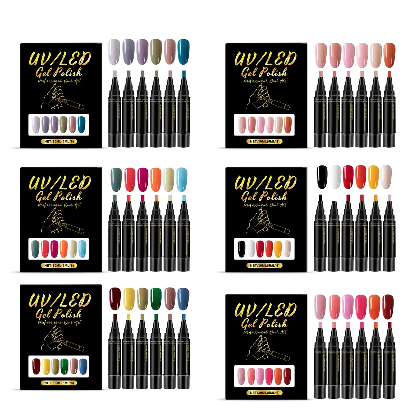 6-Color Gel Nail Art Pen Set | 3-in-1 DIY Manicure Kit