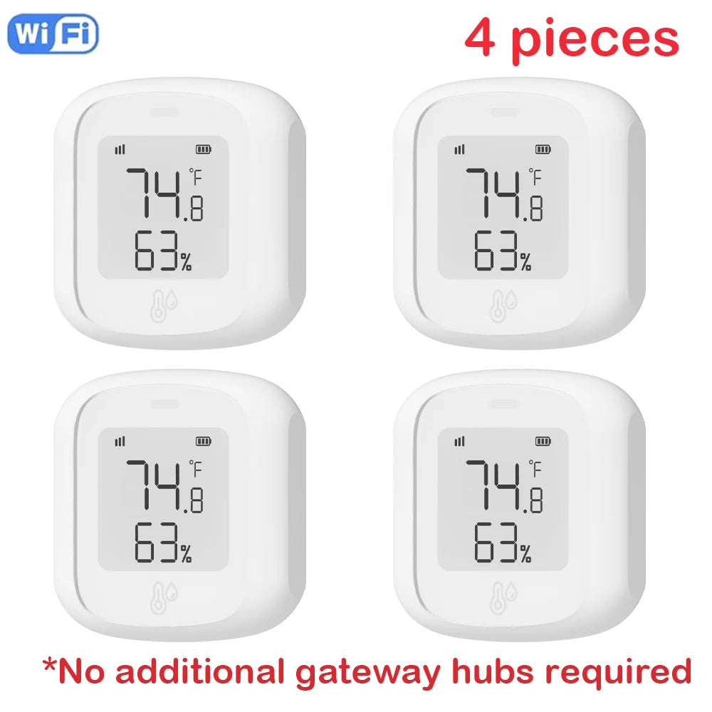 Tuya ZigBee / WIFI Temperature And Humidity Sensor LED Screen Smart Home Linkage Thermo-hygrome Google Home Alexa Voice Control Peaceful Pleasures Health and Wellness WiFi 4 pieces