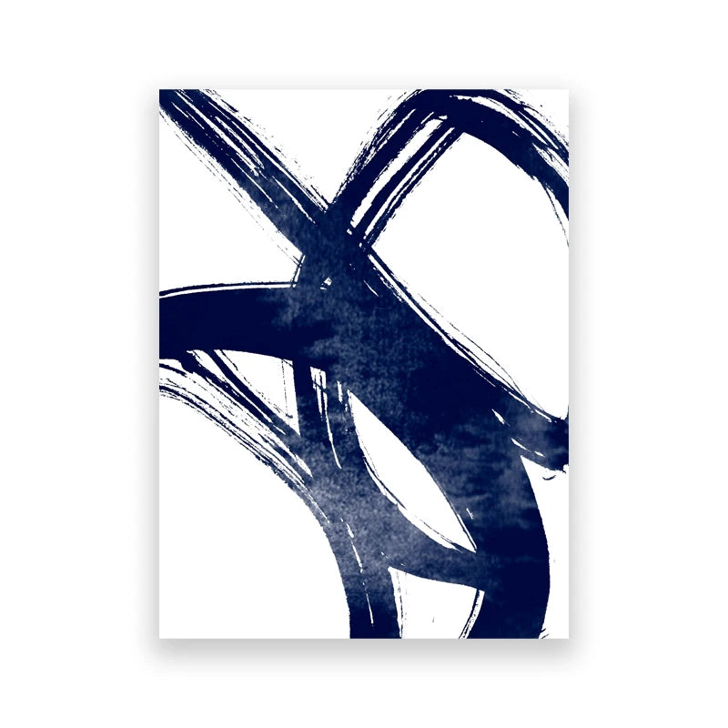 Navy Blue Watercolor Abstract Canvas Wall Art | Modern Minimalist