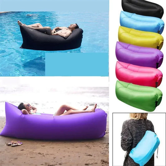 Inflatable Lounger Air Couch | Beach & Camping Chair + Bag Inflatable Camping Lounger Peaceful Pleasures Health and Wellness