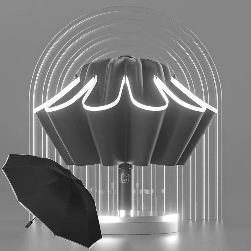 Windproof Reflective Auto Folding UV Umbrella | Compact Parasol
