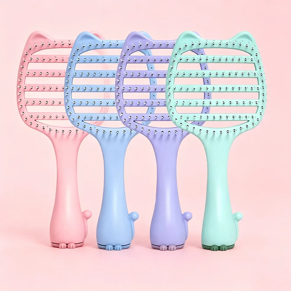 Cat-Ear Hollow Hair Brush – Anti-Static Detangling Comb