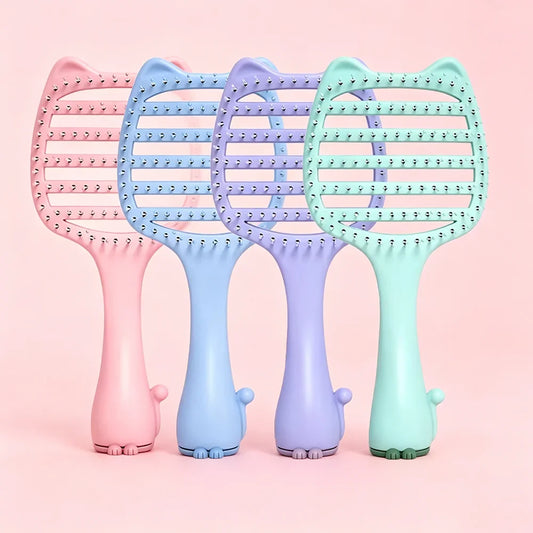 Cat-Ear Hollow Hair Brush – Anti-Static Detangling Comb Scalp Massage Hair Brush Oasis Select