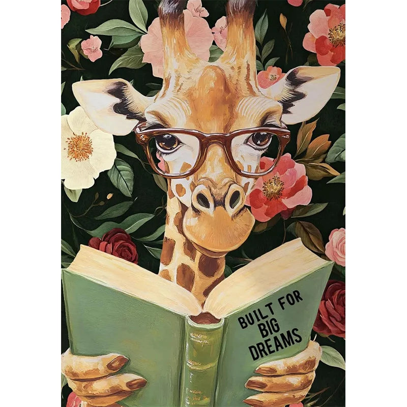 Animal Reading Canvas Poster | Kids Room Inspirational Wall Art