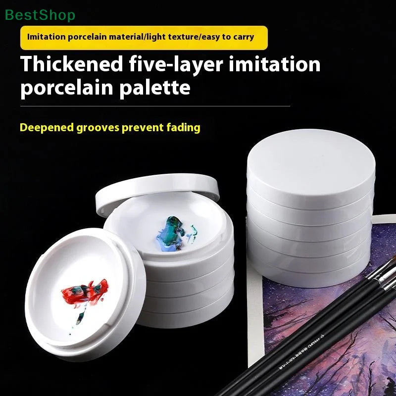 5-Layer Faux Ceramic Paint Palette with Lid | Mixing Dish Set