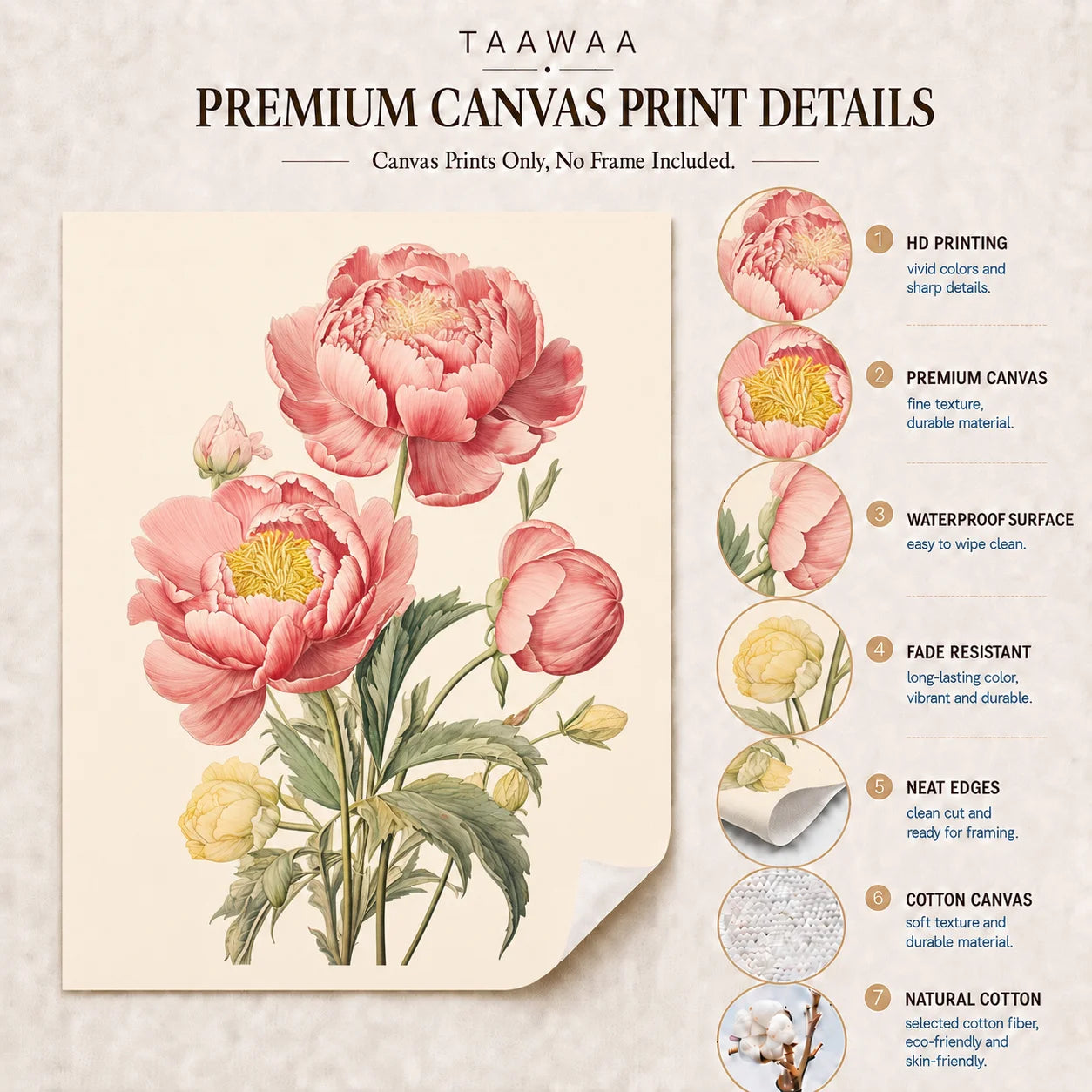 Vintage Botanical Peony Canvas Print | Pink Floral Wall Art Floral Canvas Print Peaceful Pleasures Health and Wellness