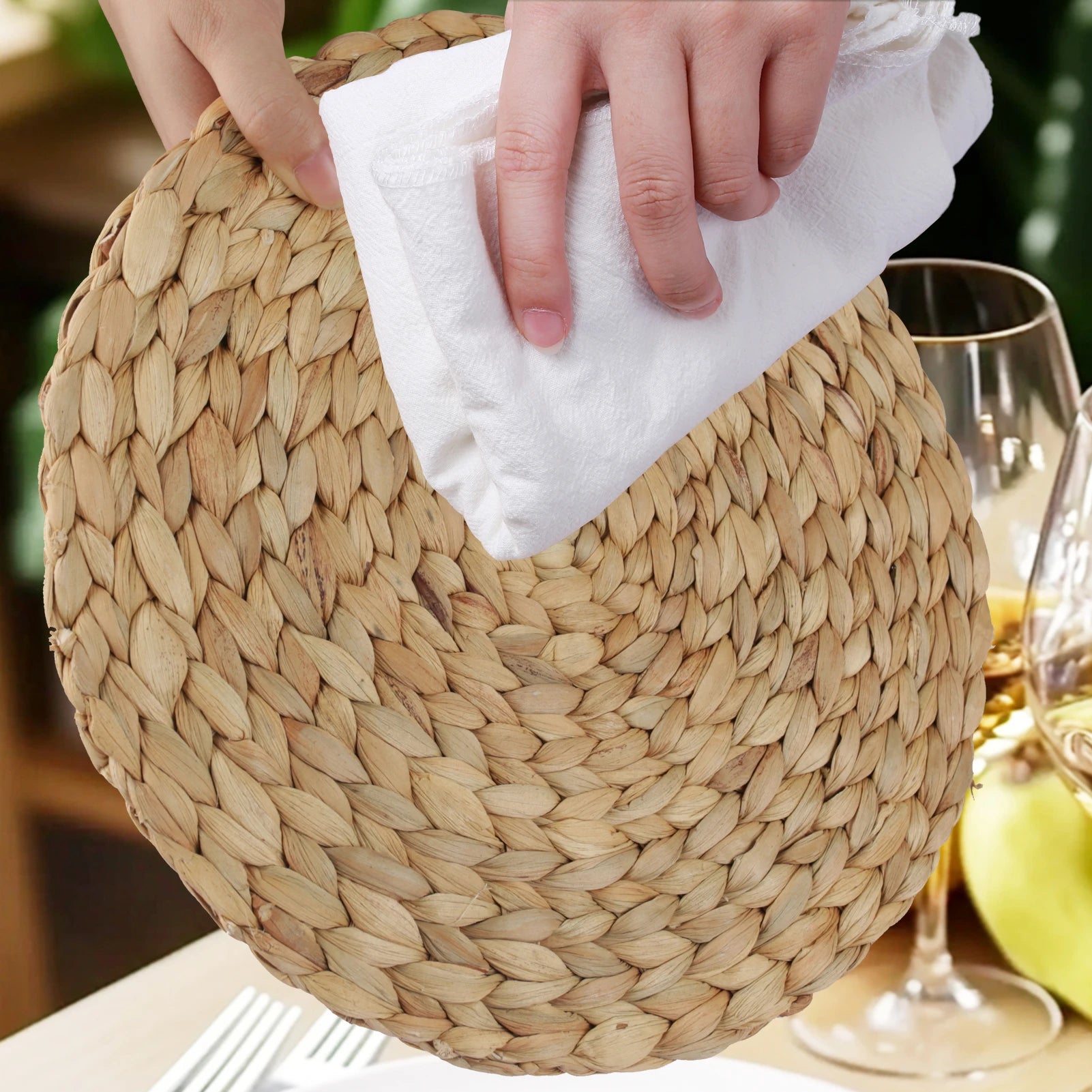Set of 6 30cm Round Handwoven Rattan Placemats Heat Insulation Natural Wicker Woven Table Pot Mats For Dining Home Wedding Decor Peaceful Pleasures Health and Wellness