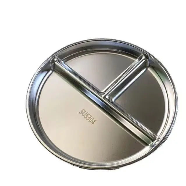 23CM Creative Round Stainless Steel 3 Grid Durable Dinner Plate Serving Tray For Kids Student Quantitative Proportion Meal Plate Peaceful Pleasures Health and Wellness SUS304