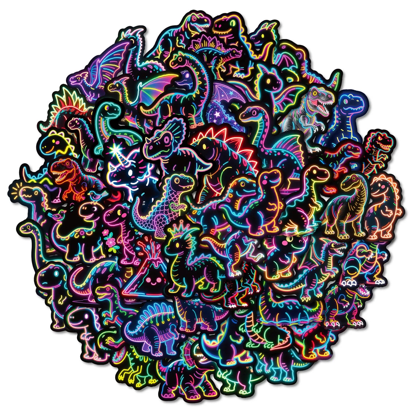 Neon Dinosaur Black Border Glow-in-the-dark Graffiti Stickers