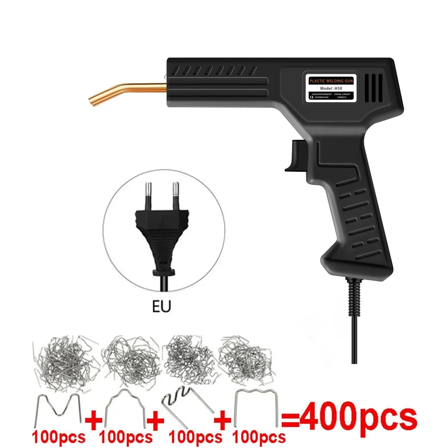 Car Bumper Repair Plastic Welder Hot Nail Gun with 4 Sizes Nails Kit for PVC ABS Plastic Welding Fix Peaceful Pleasures Health and Wellness EU with 400PCS-1