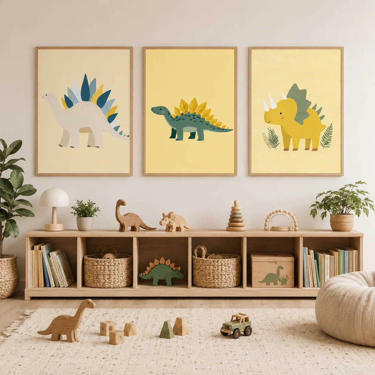 Cartoon Dinosaur Canvas Wall Art | Kids Nursery Poster Print Canvas Wall Art Peaceful Pleasures Health and Wellness