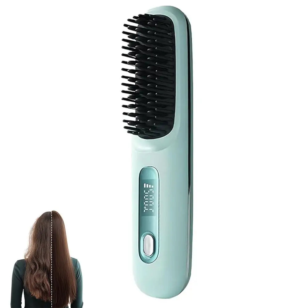 Thermostatic Electric Heating Heating Straight Hair Comb Wireless Portable Negative Ion Styling Tool Rechargeable USB Hair Tools Peaceful Pleasures Health and Wellness blue