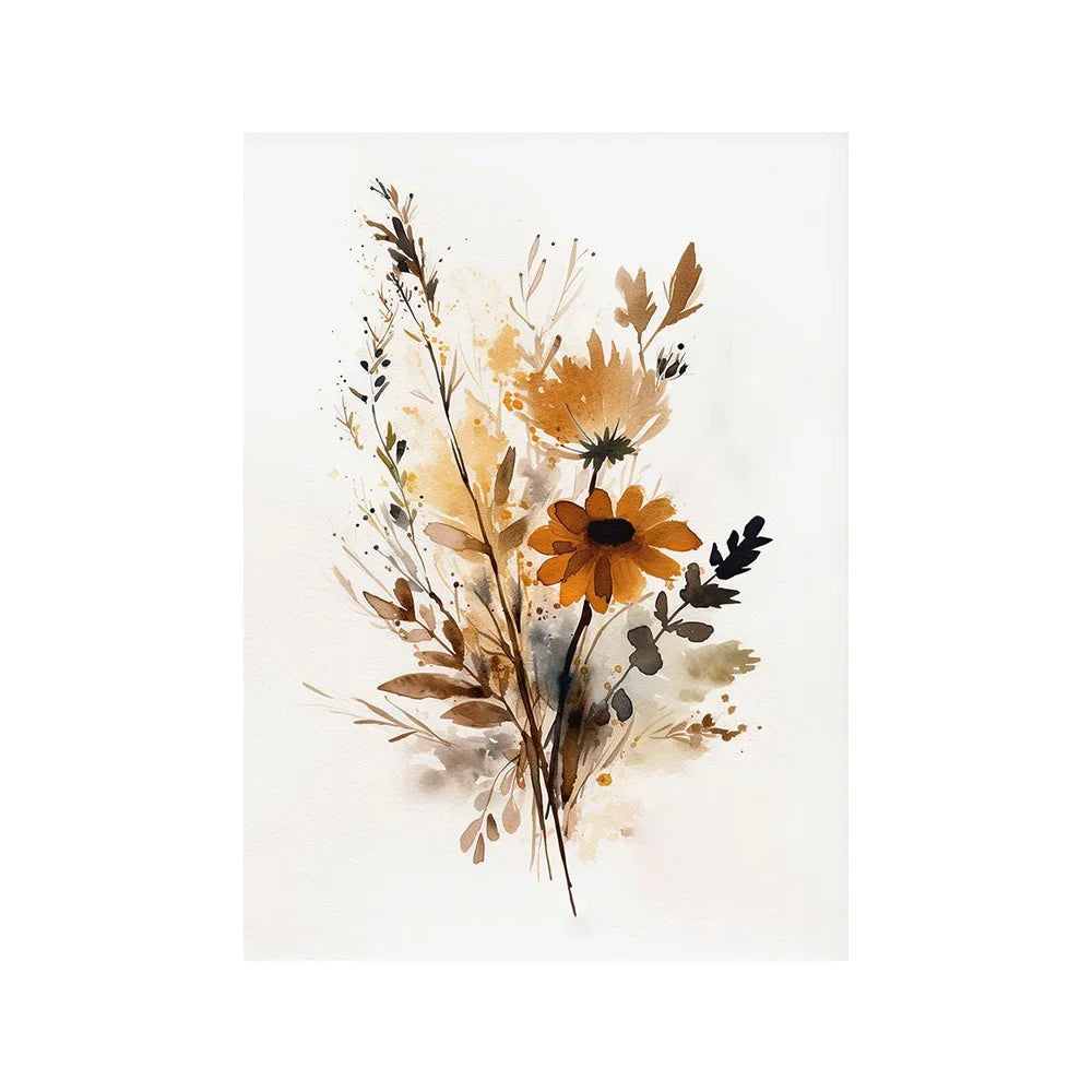 Scandinavian Minimalist Aesthetic Wall Art Neutral Watercolor Wildflowers Plants HD Poster Prints Home Bedroom Living Room Decor Peaceful Pleasures Health and Wellness Picture 3 40x50cm Unframed